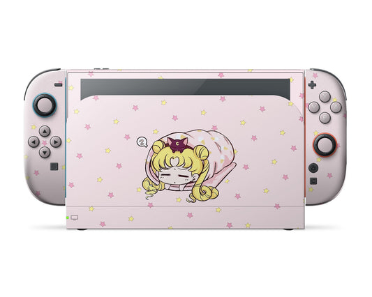 Lux Skins Nintendo Switch 2 Sleeping Sailor Moon Pastel Pink Full Set Skins - Pop culture Sailor Moon Skin