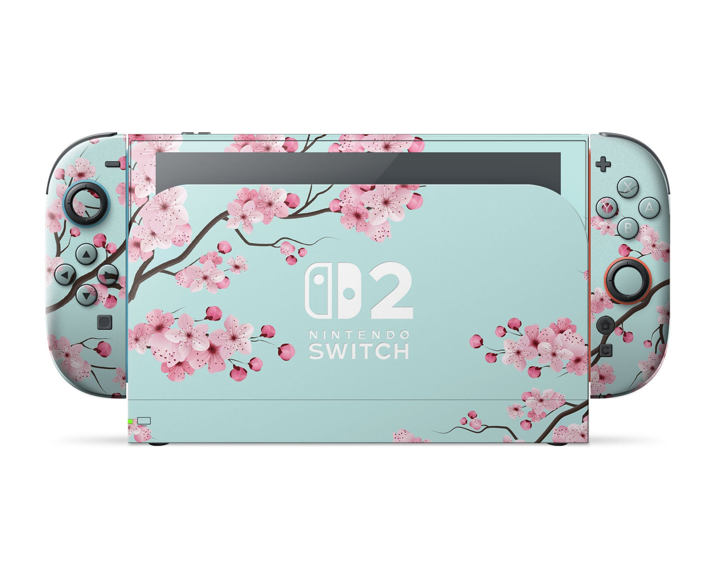 Lux Skins Nintendo Switch 2 Teal Cherry Blossom Nintendo logo Skins - Art Floral Skin