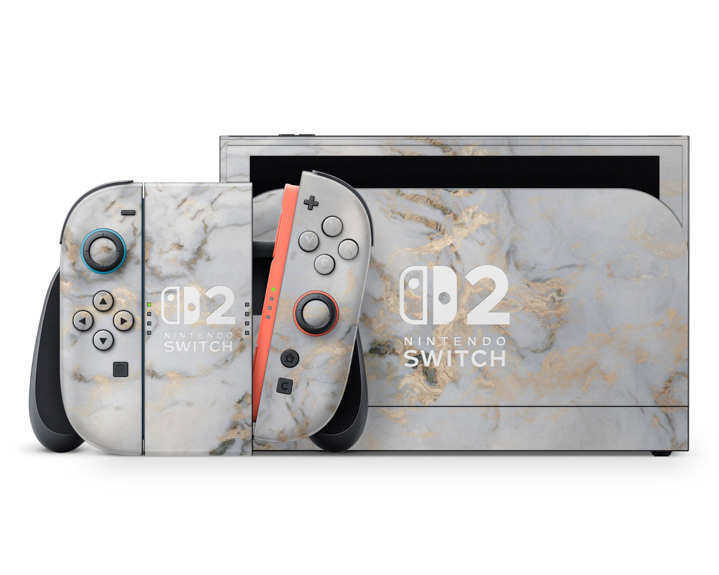 Lux Skins Nintendo Switch 2 Ethereal White Gold Marble Nintendo logo Skins - Pattern Marble Skin
