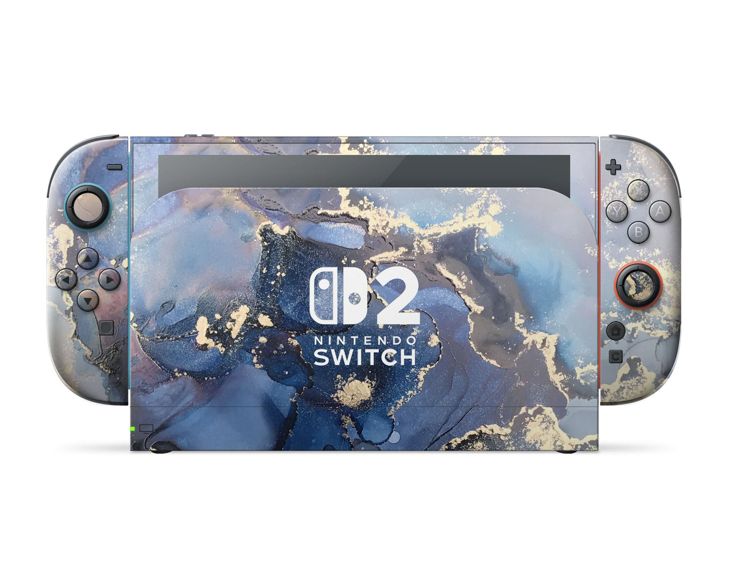 Lux Skins Nintendo Switch 2 Ethereal Blue Gold Marble Nintendo logo Skins - Pattern Marble Skin