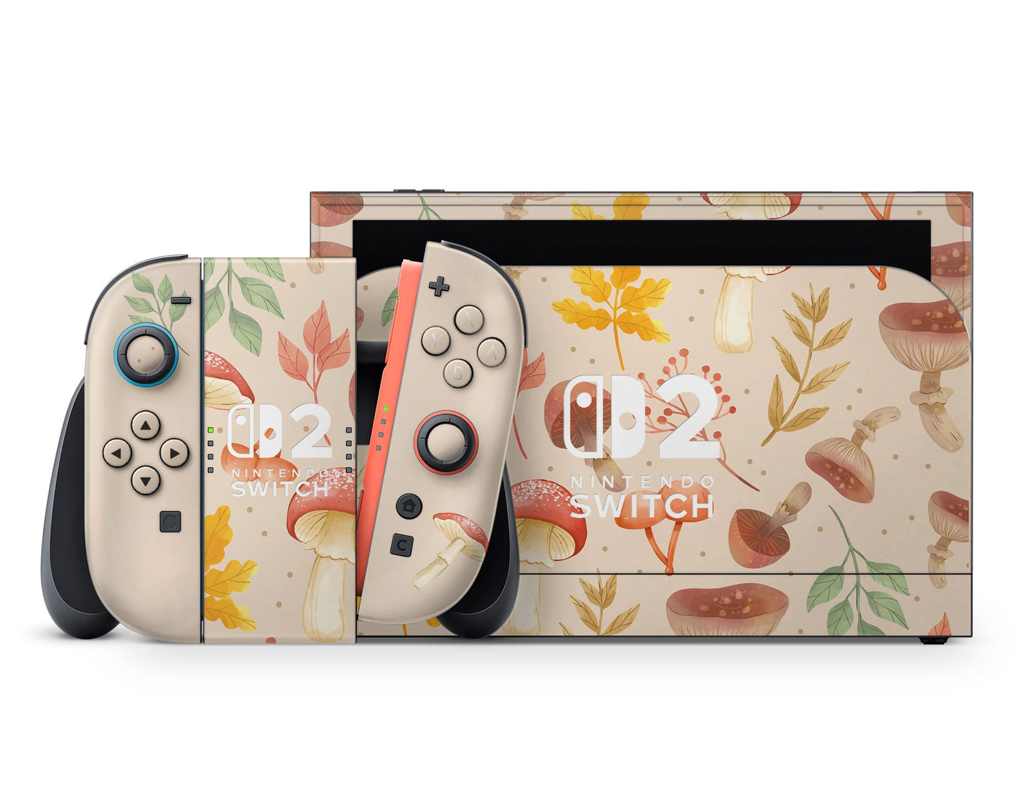 Lux Skins Nintendo Switch 2 Beige Mushroom Forest Nintendo logo Skins - Art Floral Skin