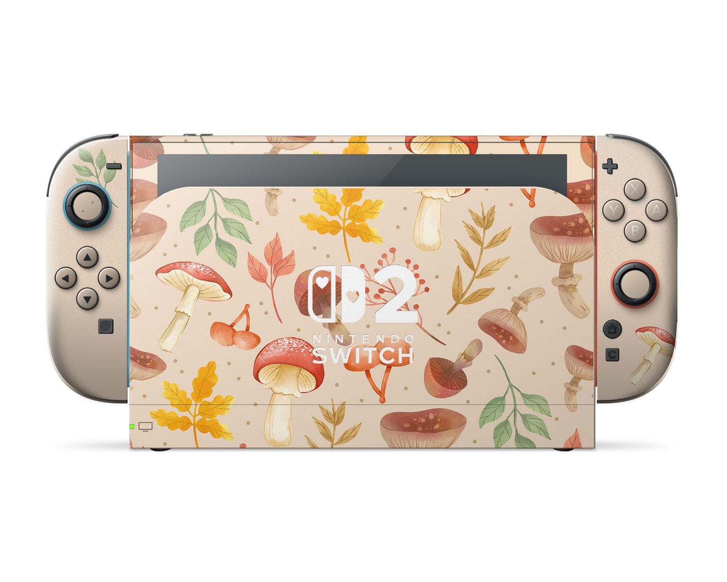 Lux Skins Nintendo Switch 2 Beige Mushroom Forest Hearts logo Skins - Art Floral Skin