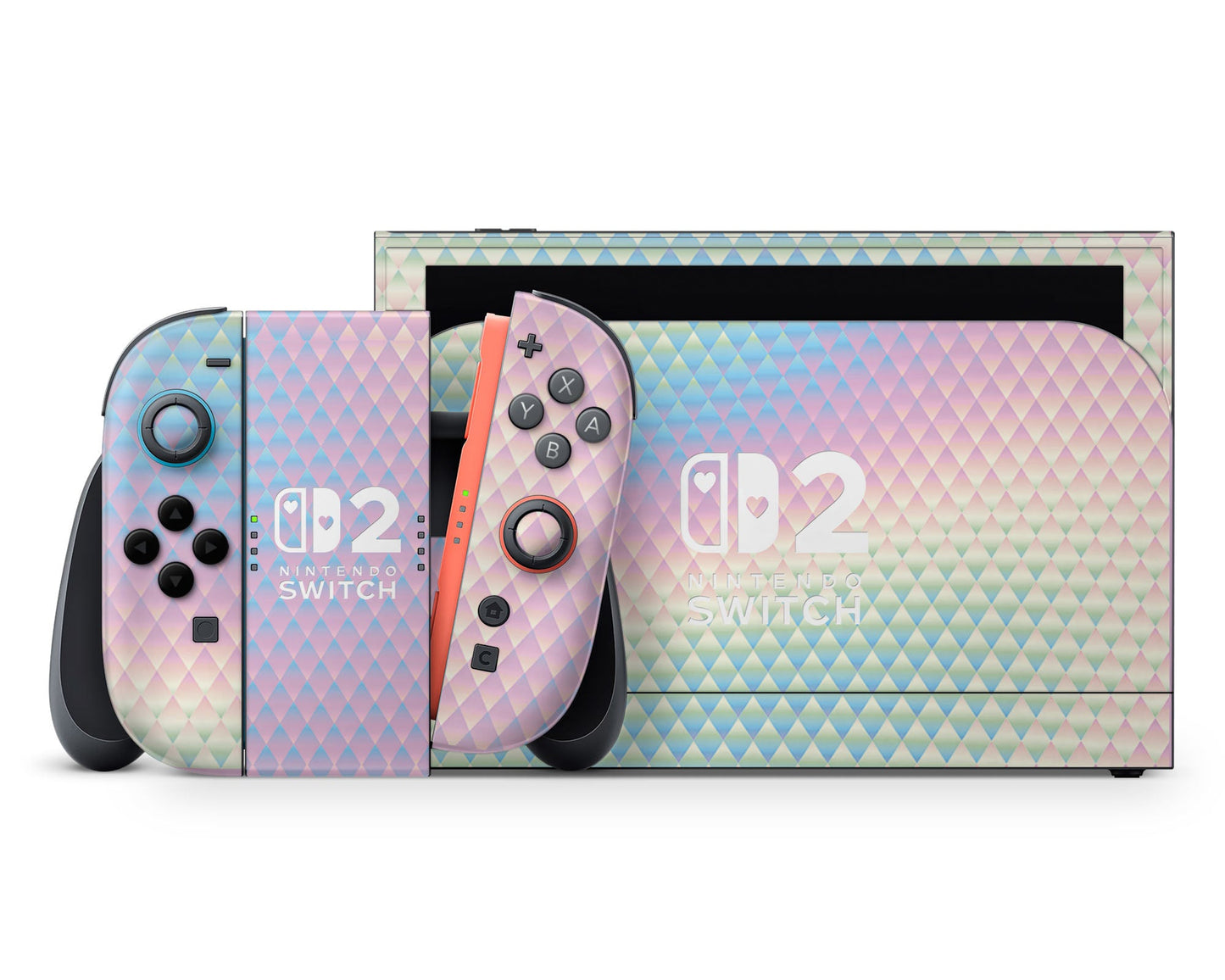 Lux Skins Nintendo Switch 2 Holographic Diamond Hearts logo Skins - Pattern Skin