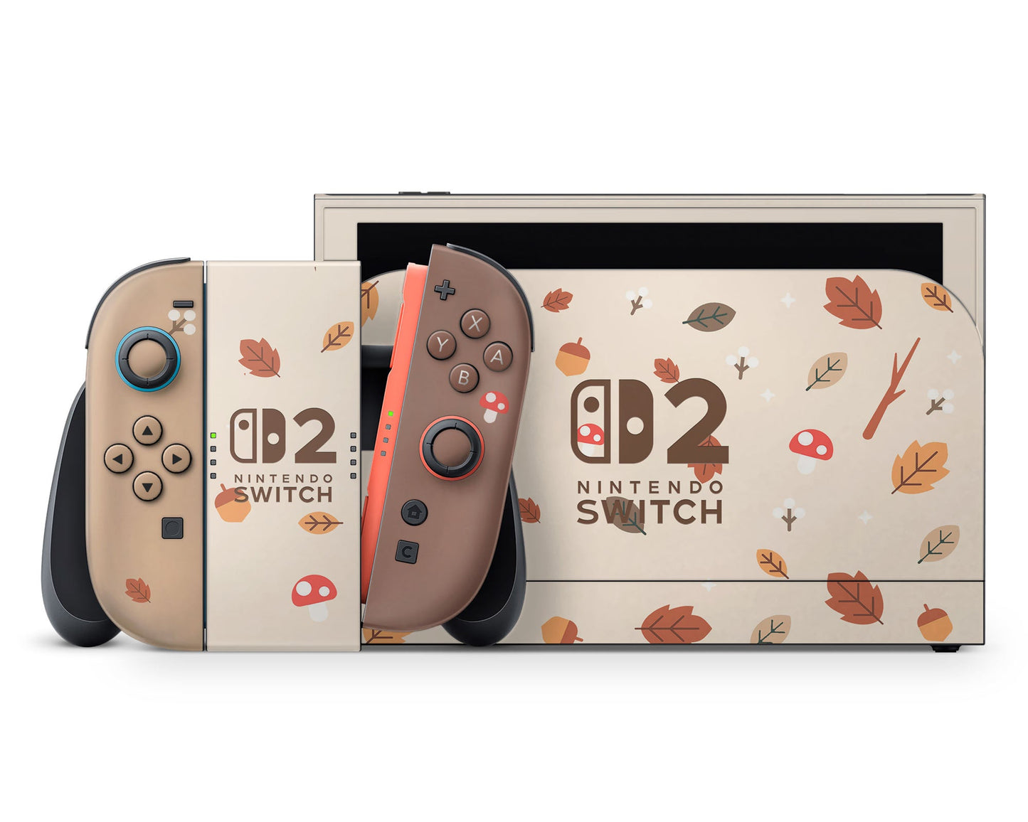 Lux Skins Nintendo Switch 2 Cute Mushroom Leaves Nintendo logo Skins - Art Floral Skin