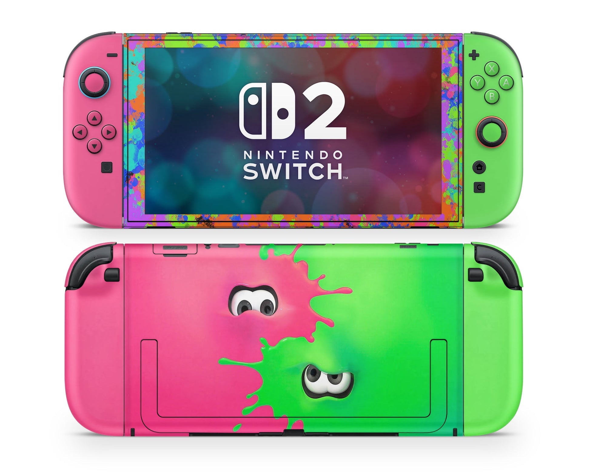 Lux Skins Nintendo Switch 2 Splatoon Pink Green Joycons Only Skins - Pop culture  Skin