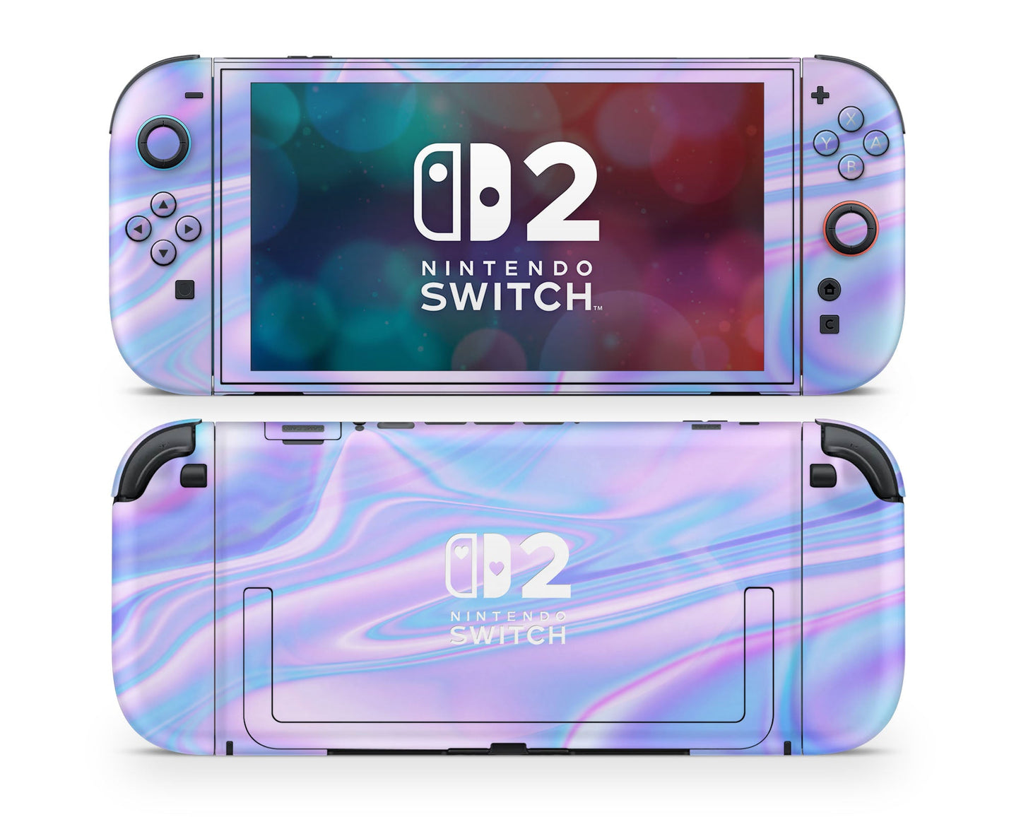 Lux Skins Nintendo Switch 2 Purple Holographic Opal Iridescent Hearts logo Skins - Solid Colours Gradient Skin