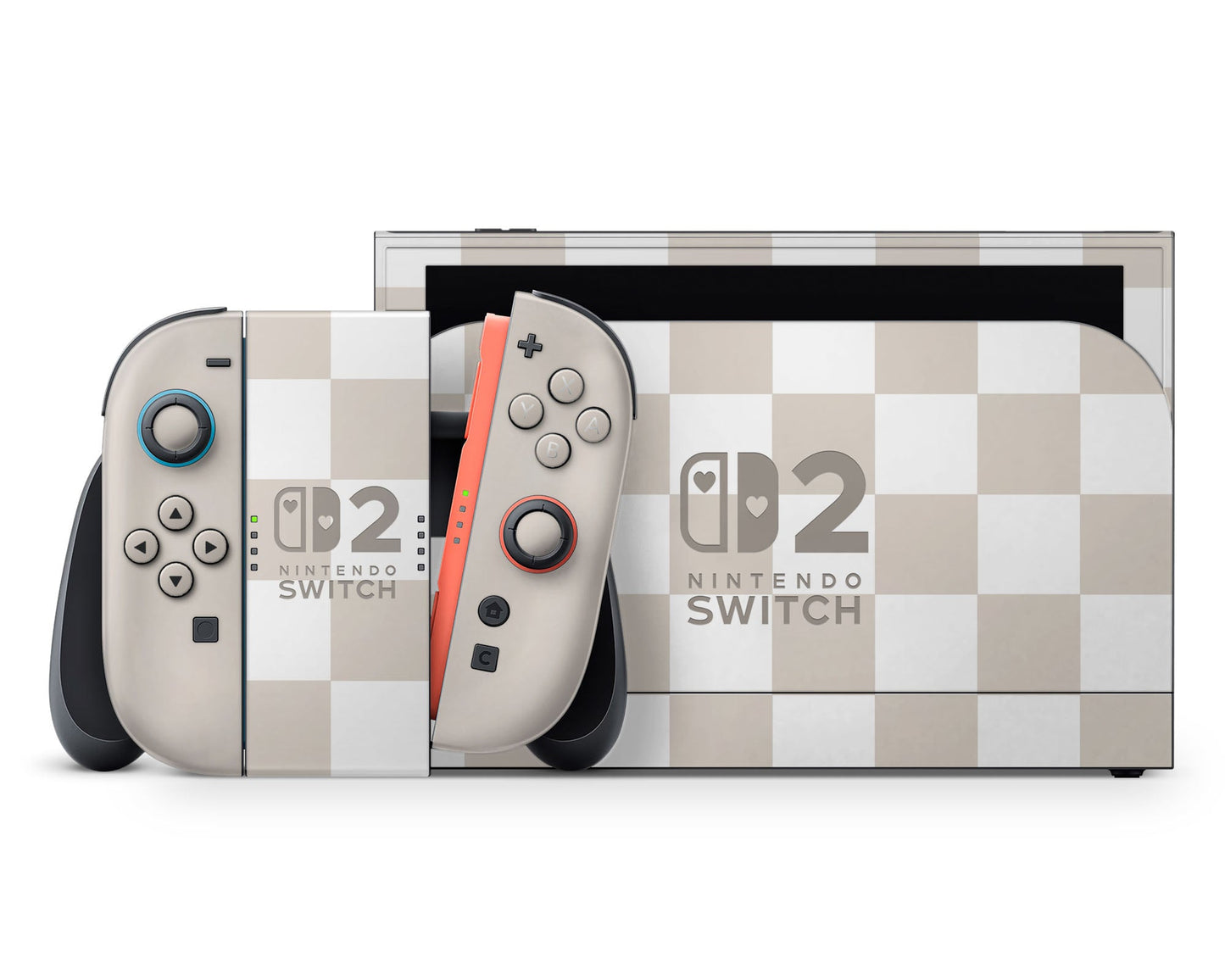 Lux Skins Nintendo Switch 2 Checkered Beige Hearts logo Skins - Pattern Skin