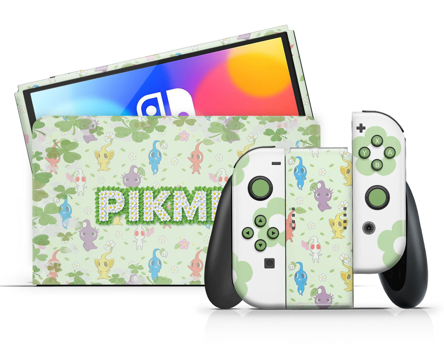 Lux Skins Nintendo Switch OLED Pikmin Green Full Set +Tempered Glass Skins - Pop culture Skin