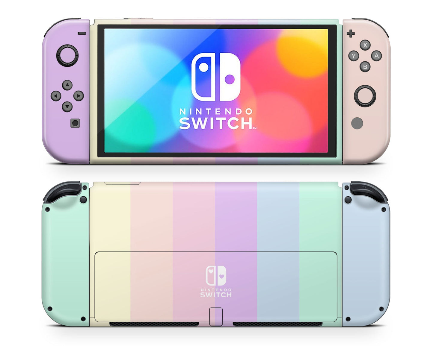 Lux Skins Nintendo Switch OLED Pastel Stripes Hearts logo Skins - Art Skin