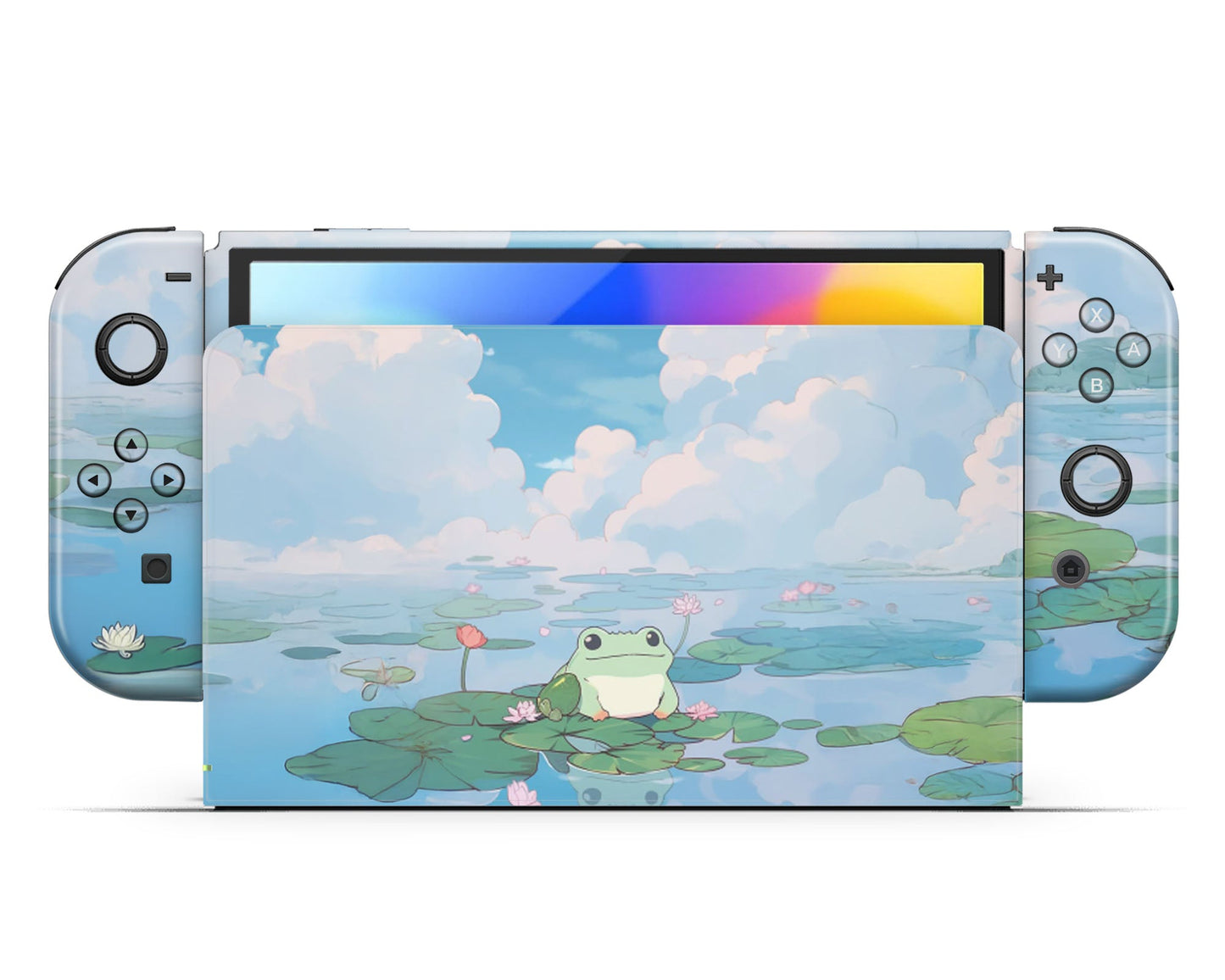 Lux Skins Nintendo Switch OLED Cute Lily Pad Frog Full Set +Tempered Glass Skins - Animal Skin