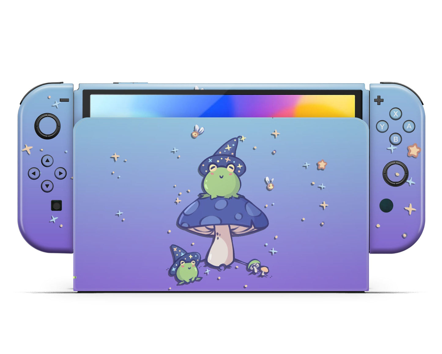 Lux Skins Nintendo Switch OLED Lavender Teal Witch Frog Full Set +Tempered Glass Skins - Animal Cute Skin