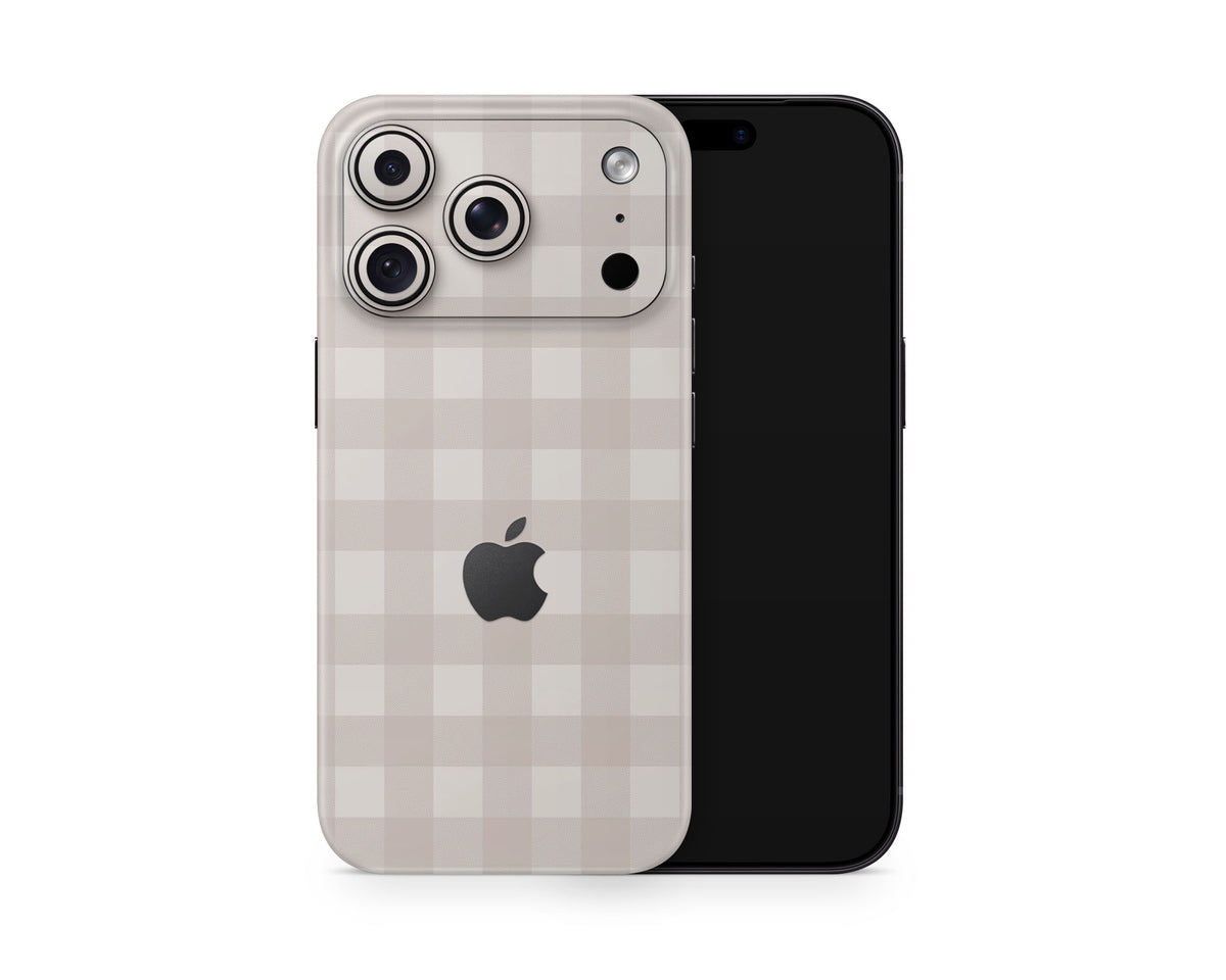 Lux Skins iPhone Beige Gingham iPhone 18 Pro Skins - Pattern Artwork 18 Pro & Pro Max Skin