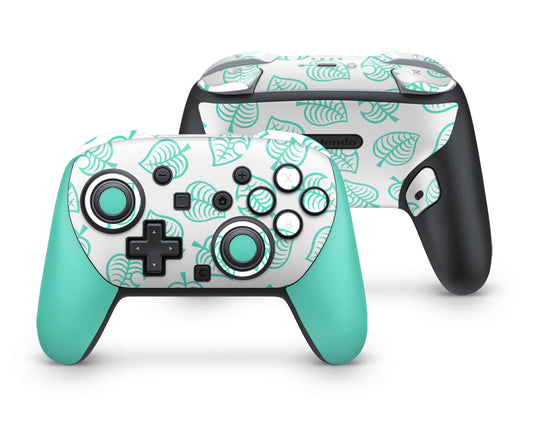 Lux Skins Nintendo Switch 2 Pro Controller Animal Crossing Leaf Blue GreenSkins - Pop culture Animal Crossing Skin