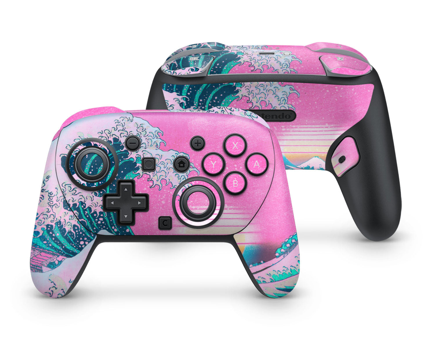 Great Wave off Kanagawa Pink Retrowave Nintendo Switch 2 Pro Controller ...