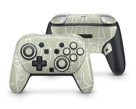 Lux Skins Nintendo Switch 2 Pro Controller Sage Abstract Face Line DrawingSkins - Art Artwork Skin