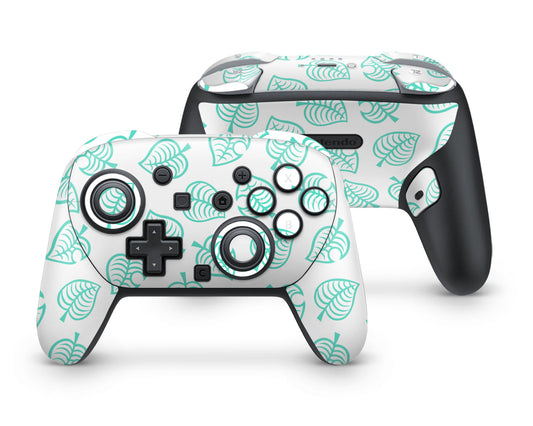 Lux Skins Nintendo Switch 2 Pro Controller Animal Crossing Leaf Teal PinkSkins - Pop culture Animal Crossing Skin