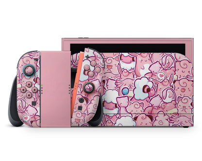 Lux Skins Nintendo Switch 2 Pokemon Pink Pattern Full Set +Tempered Glass Skins - Pop culture Pokemon Skin