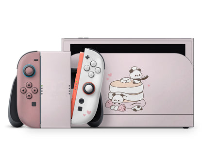 Lux Skins Nintendo Switch 2 Cute Panda Pancakes Full Set +Tempered Glass Skins - Art Animals Skin