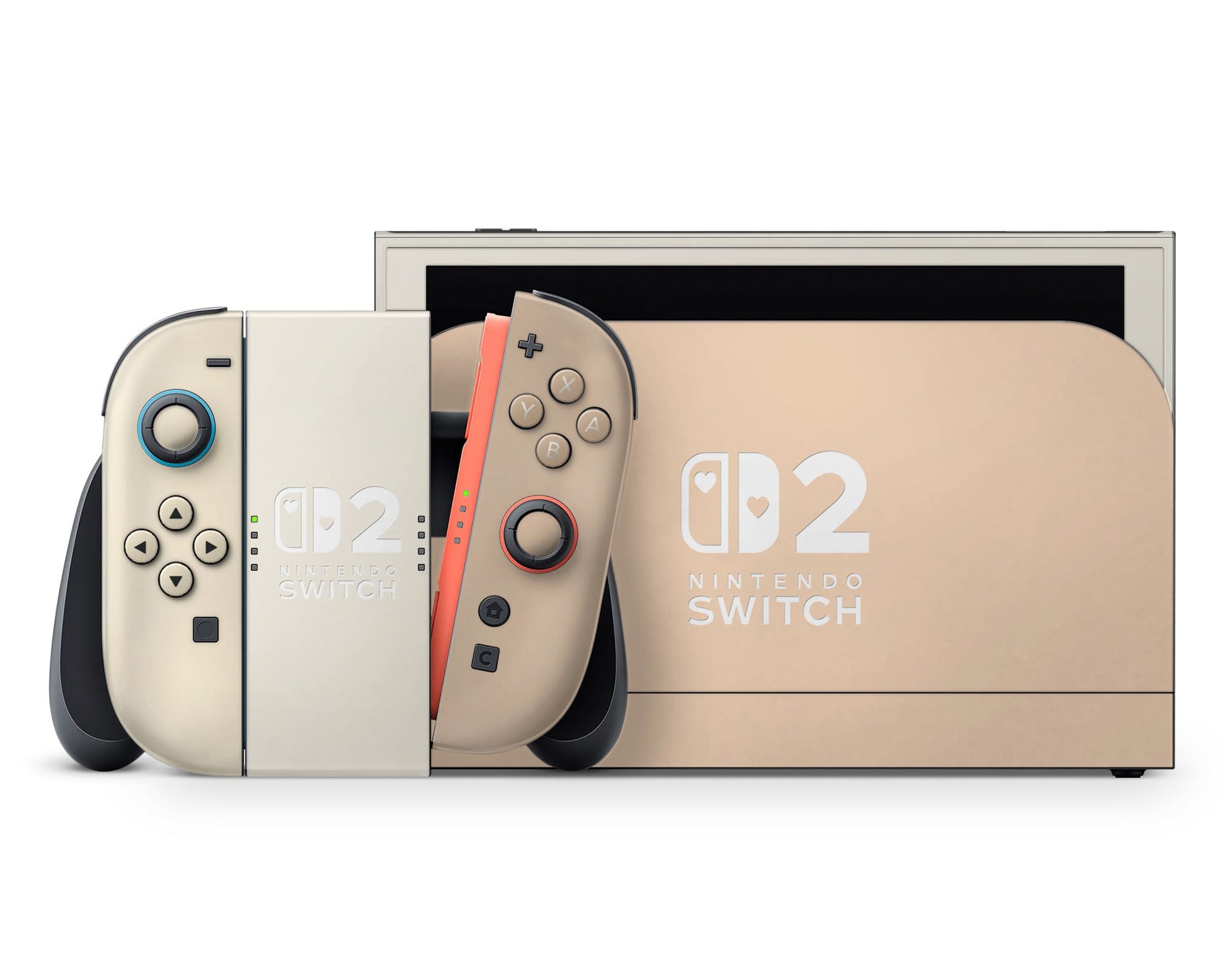 Lux Skins Nintendo Switch 2 Creme Caramel Hearts logo Skins - Solid Colours Colour Blocking Skin