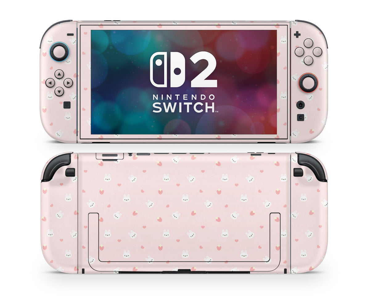 Nintendo Rabbit Pink Cute Bunny Rabbit Strawberry Nintendo Switch 2 Skin – Lux Skins Official