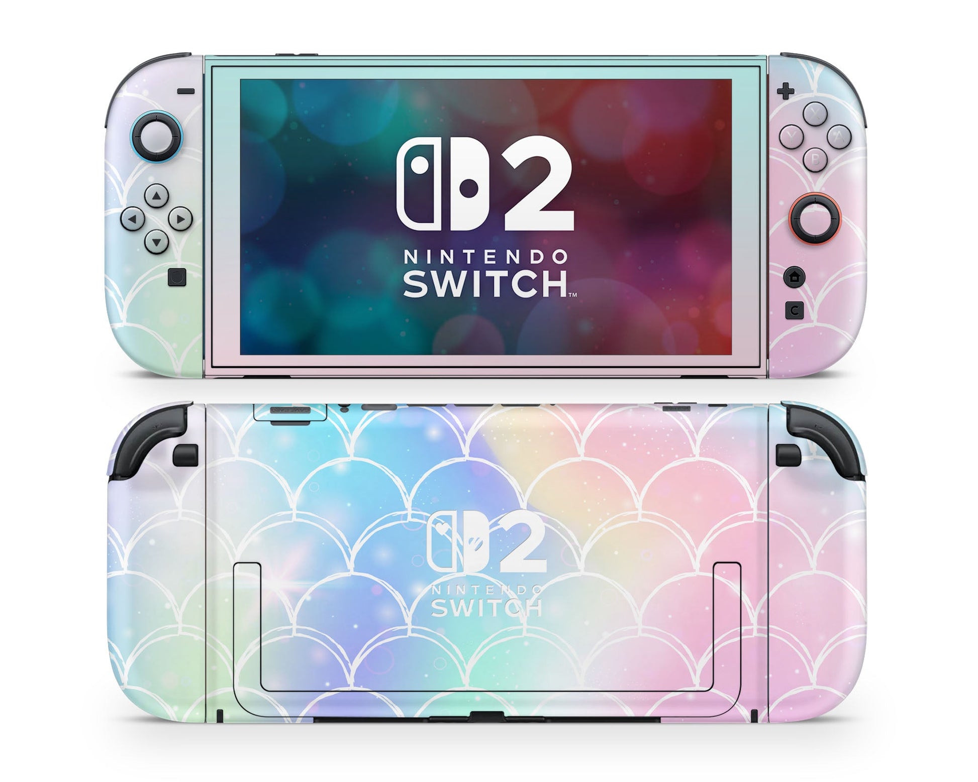 Lux Skins Nintendo Switch 2 Iridescent Pastel Mermaid Hearts logo Skins - Pattern Abstract Skin