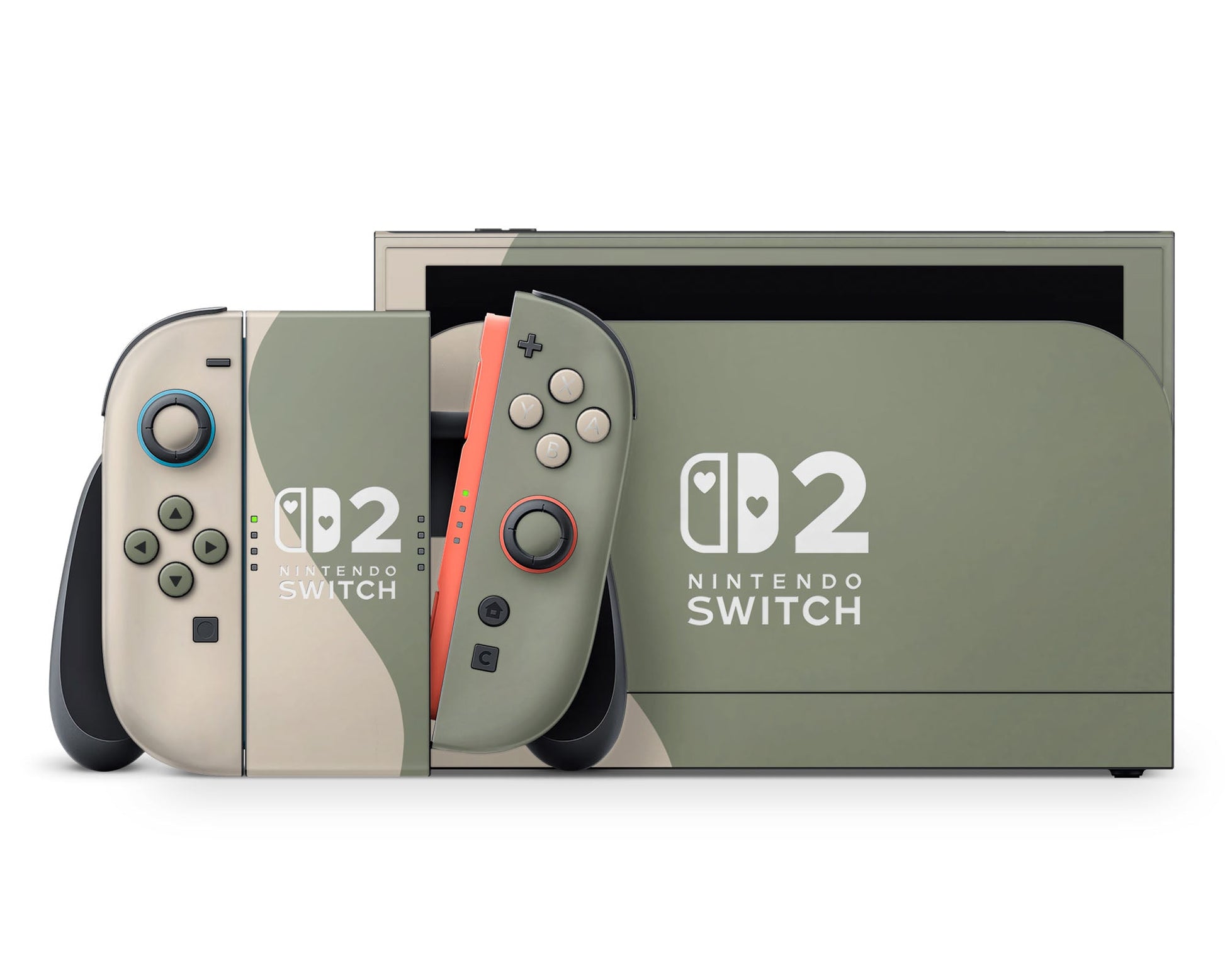 Lux Skins Nintendo Switch 2 Two Tone Wild Sage Green Cream Hearts logo Skins - Solid Colours Colour Blocking Skin