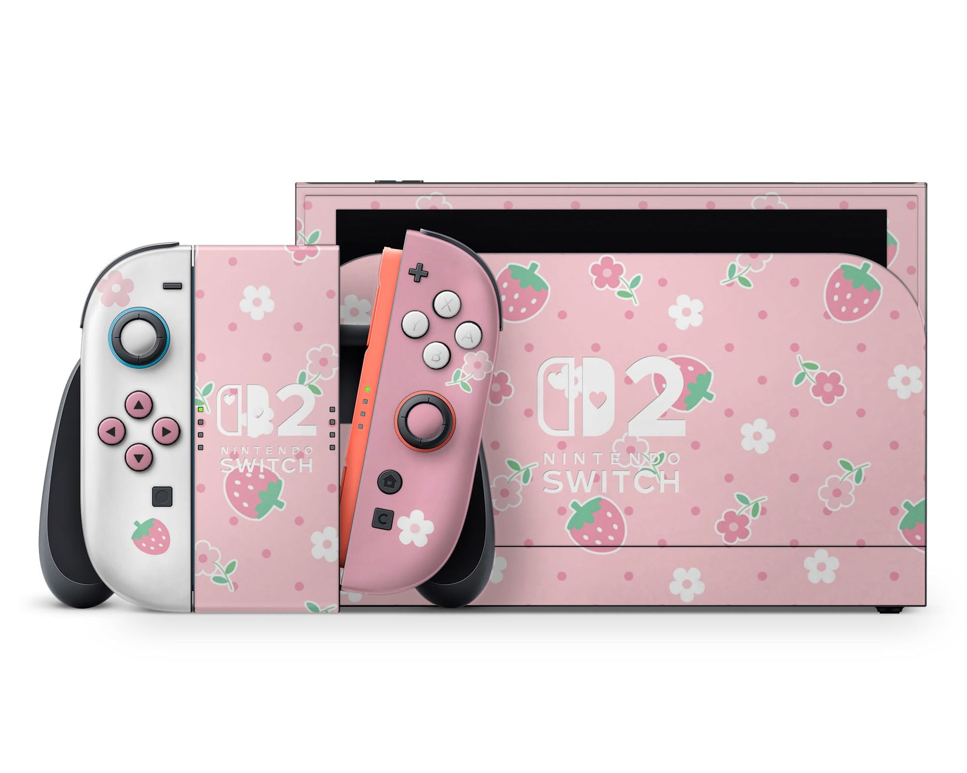 Lux Skins Nintendo Switch 2 Kawaii Strawberry Daisy Hearts logo Skins - Art Floral Skin