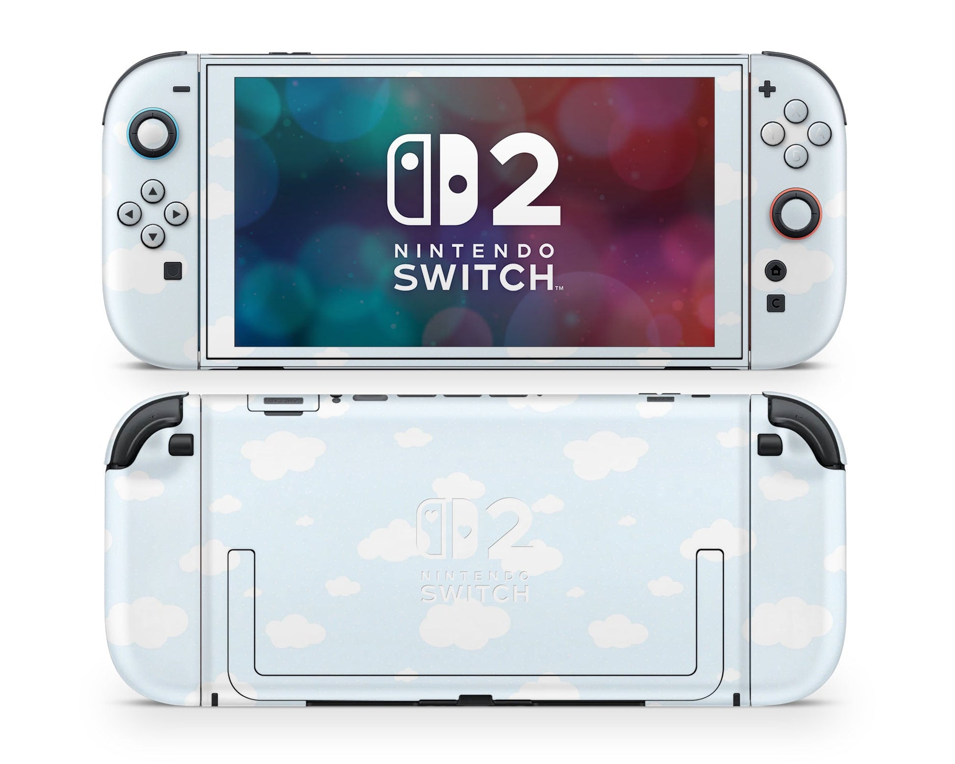 Lux Skins Nintendo Switch 2 Cute Blue Clouds Hearts logo Skins - Art Clouds Skin
