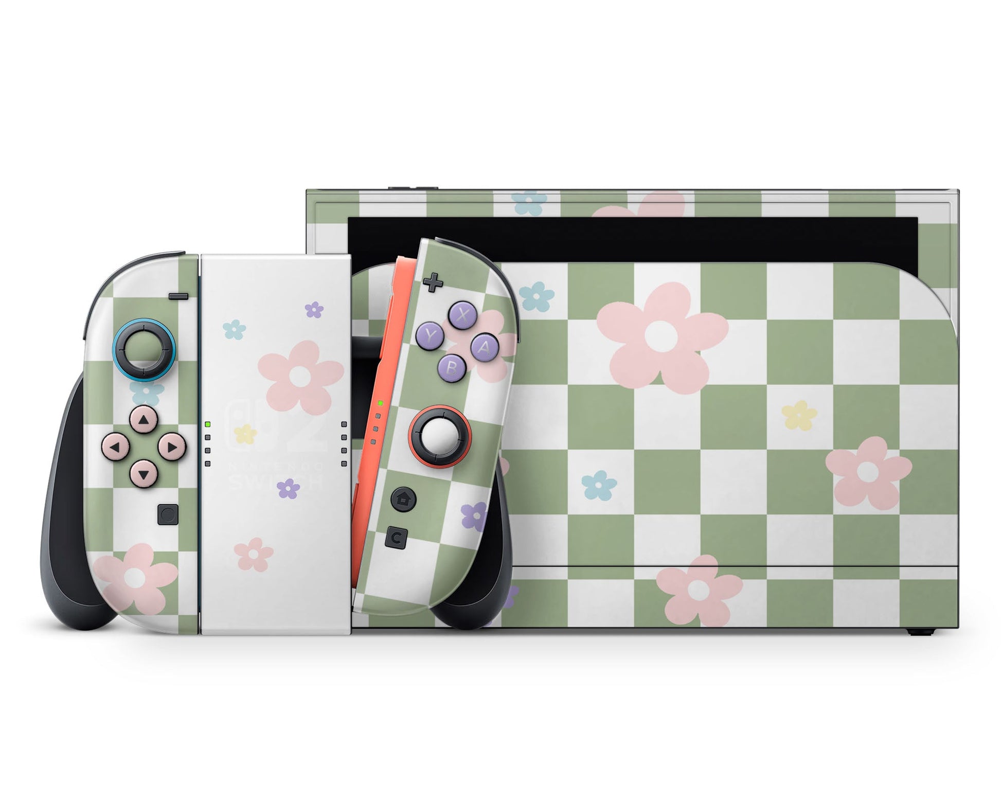 Lux Skins Nintendo Switch 2 Danish Pastel Flower Green Classic no logo Skins - Art Floral Skin