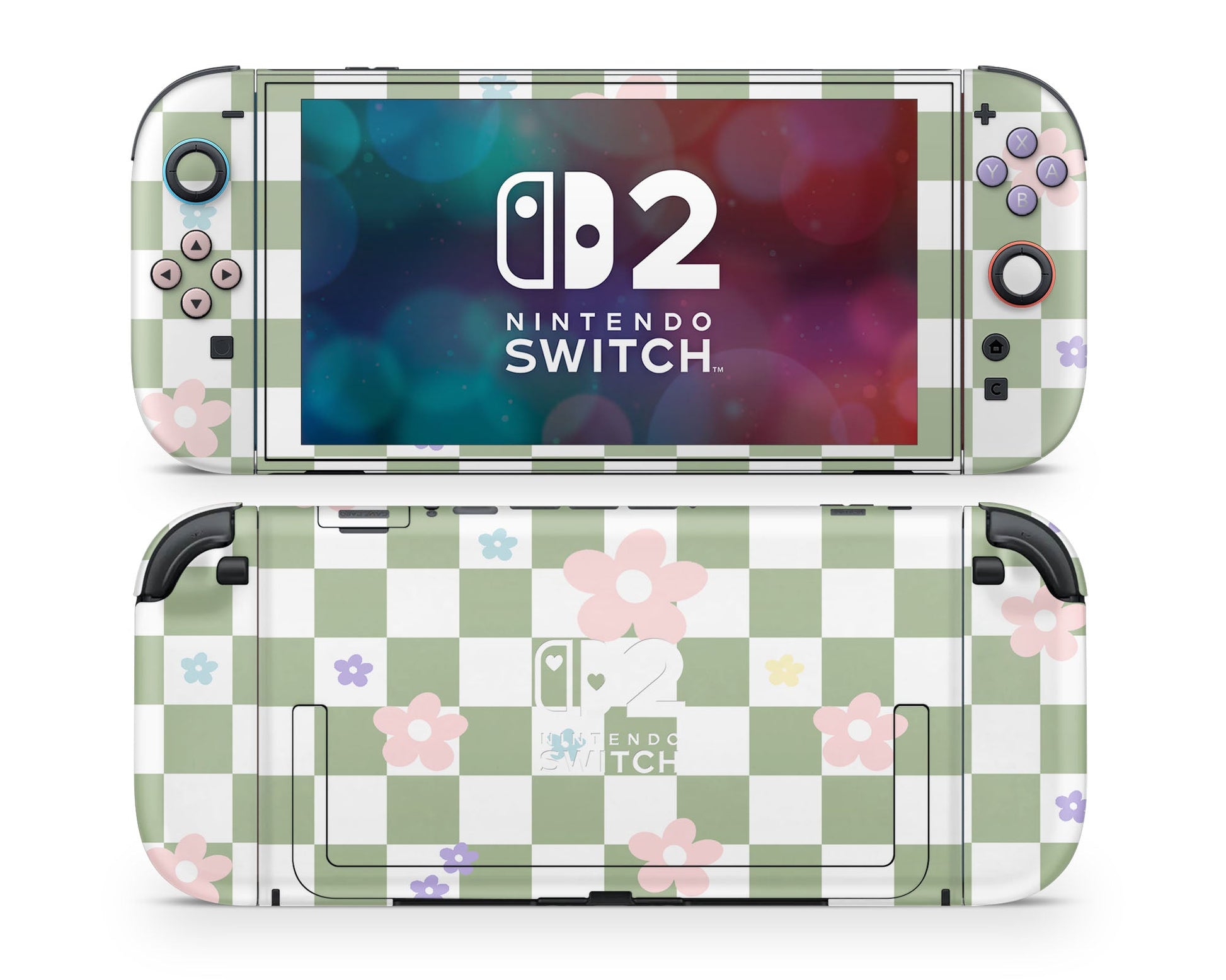 Lux Skins Nintendo Switch 2 Danish Pastel Flower Green Hearts logo Skins - Art Floral Skin