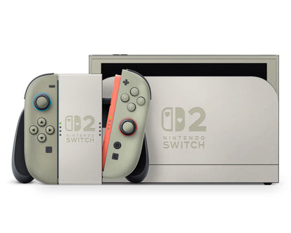 Lux Skins Nintendo Switch 2 Cosy Matcha Green Hearts logo Skins - Solid Colours Colour Blocking Skin