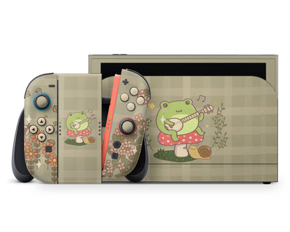 Lux Skins Nintendo Switch 2 Cute Frog Mushroom Cottagecore Full Set +Tempered Glass Skins - Art Animals Skin
