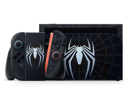 Lux Skins Nintendo Switch 2 Black Spiderman Logo Full Set +Tempered Glass Skins - Pop culture Spiderman Skin