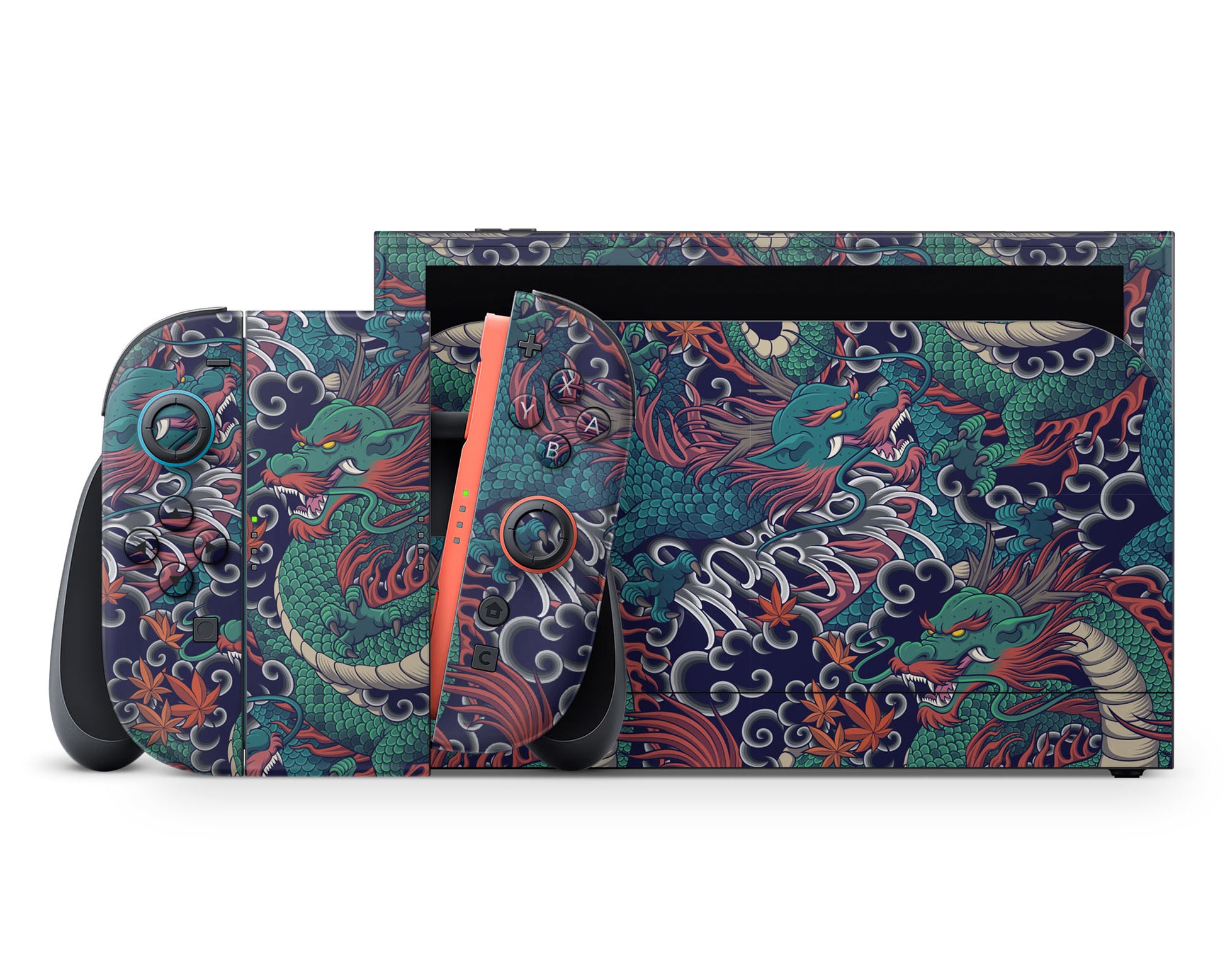 Lux Skins Nintendo Switch 2 Dragon Time Pattern Full Set +Tempered Glass Skins - Art Artwork Skin