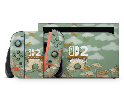 Lux Skins Nintendo Switch 2 Sage Cottagecore Mushroom House Nintendo logo Skins - Art Animals Skin