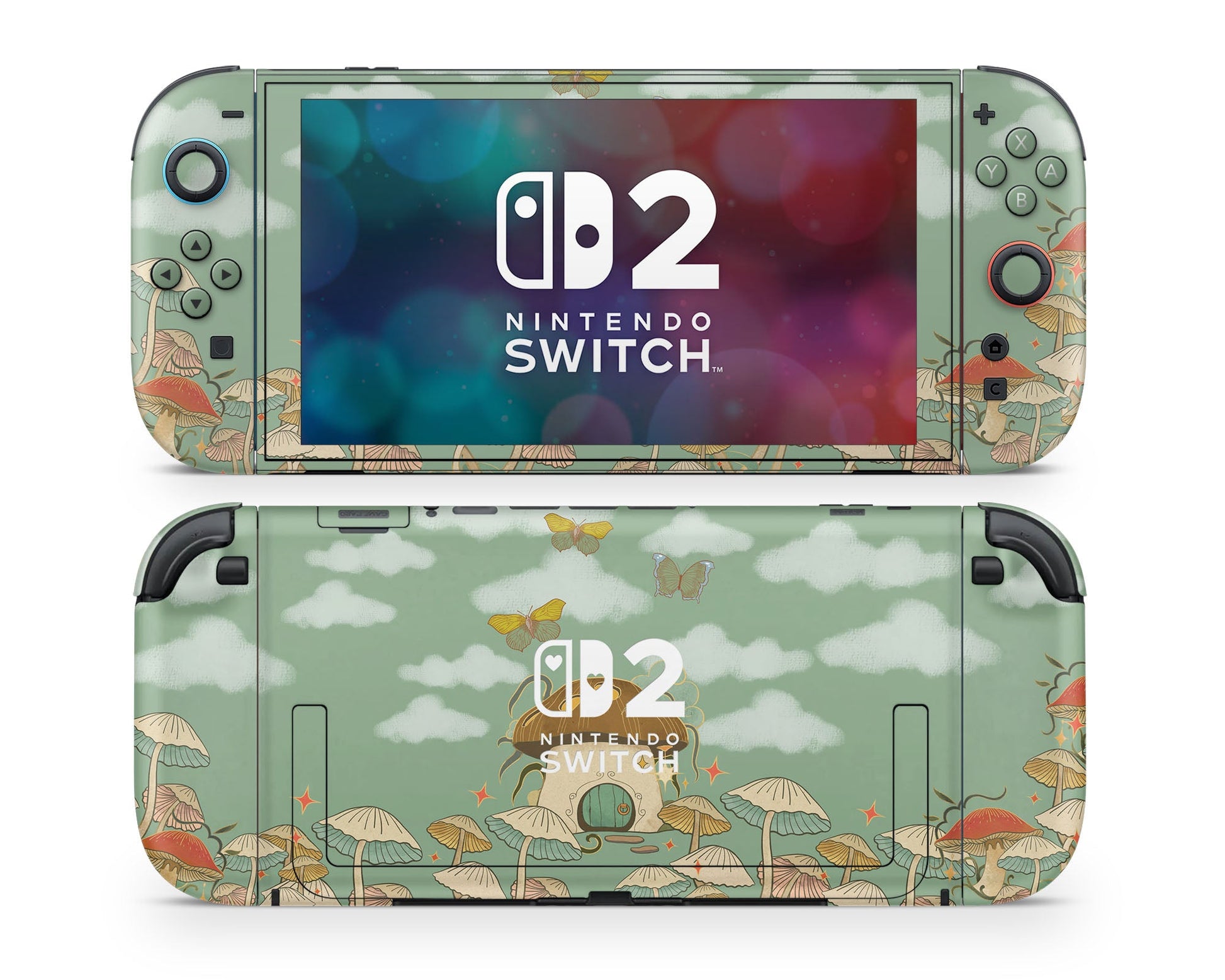 Lux Skins Nintendo Switch 2 Sage Cottagecore Mushroom House Hearts logo Skins - Art Animals Skin