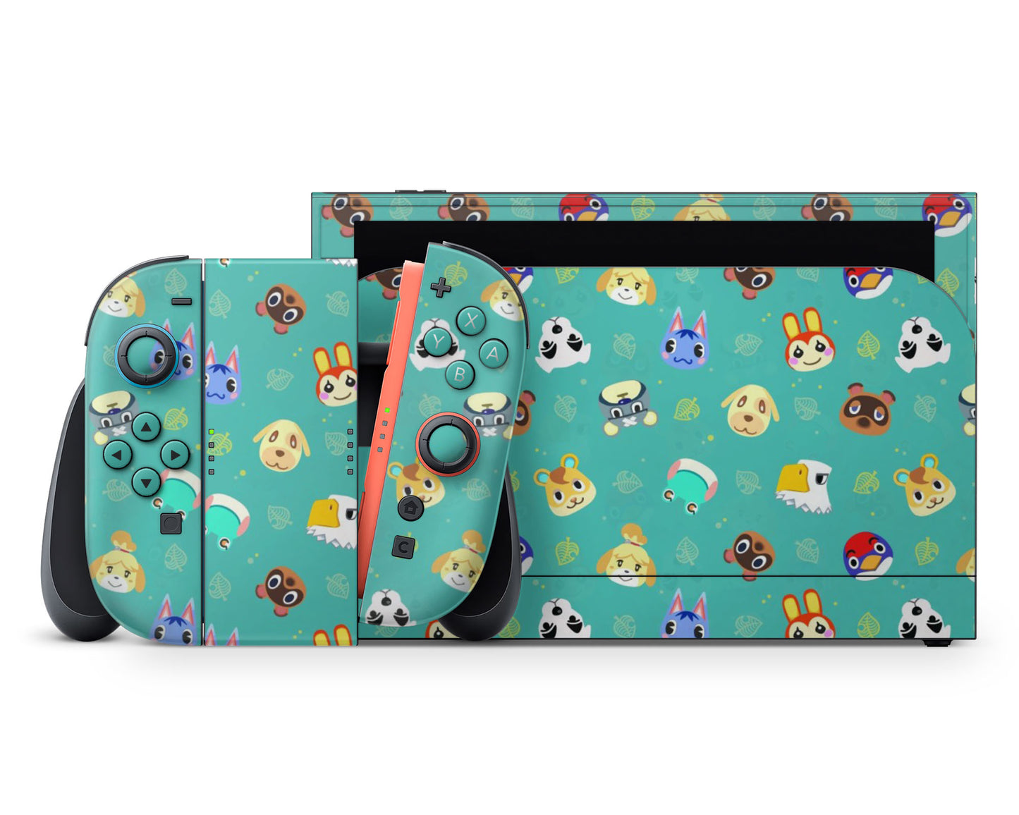 Lux Skins Nintendo Switch 2 Teal Animal Crossing Campers Full Set +Tempered Glass Skins - Pop culture Animal Crossing Skin