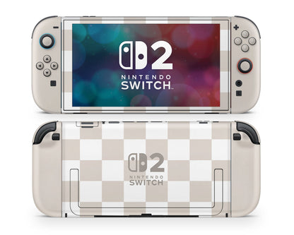 Lux Skins Nintendo Switch 2 Checkered Beige Nintendo logo Skins - Pattern  Skin