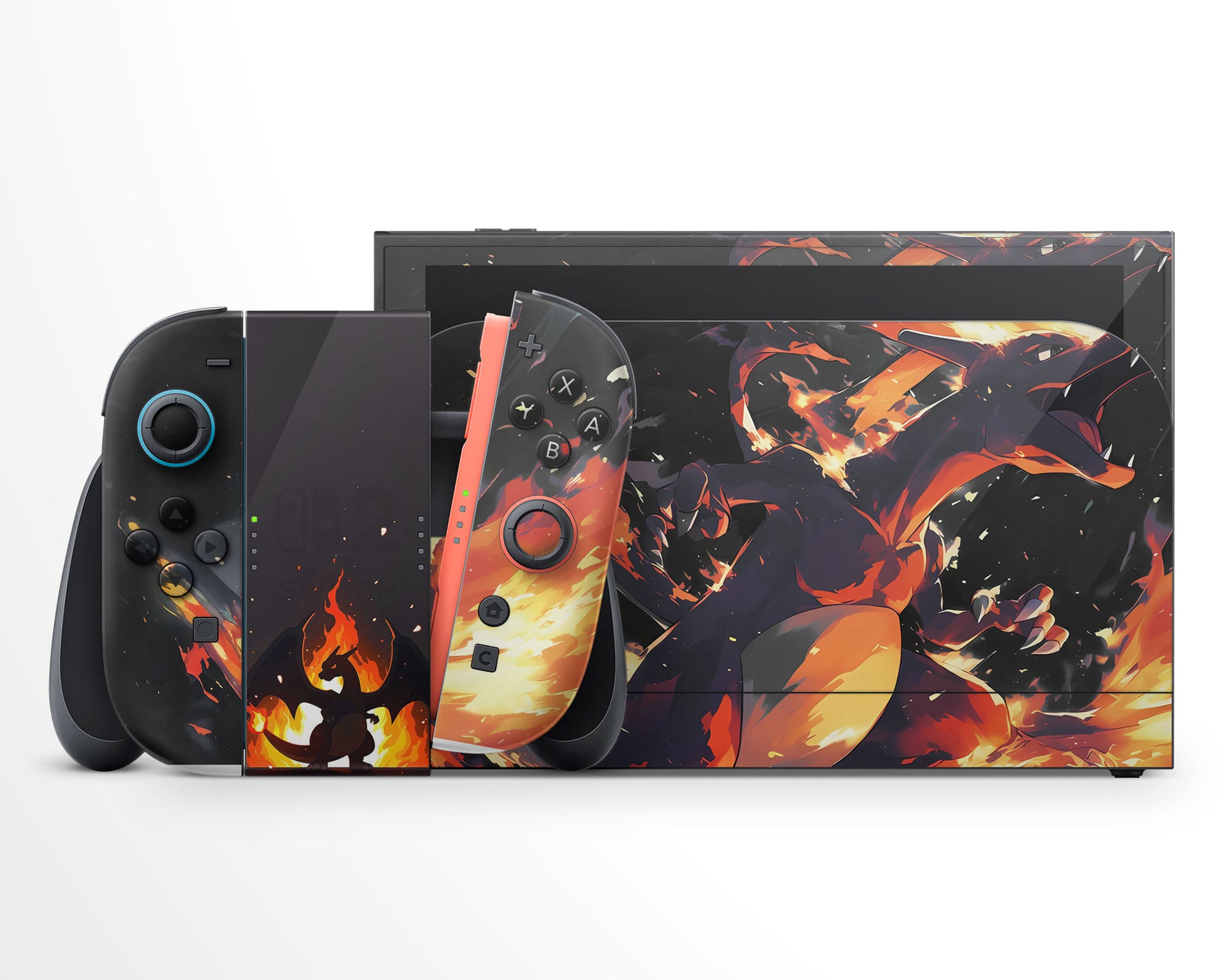 Lux Skins Nintendo Switch 2 Fiery Charizard Full Set +Tempered Glass Skins - Pop culture Pika Skin