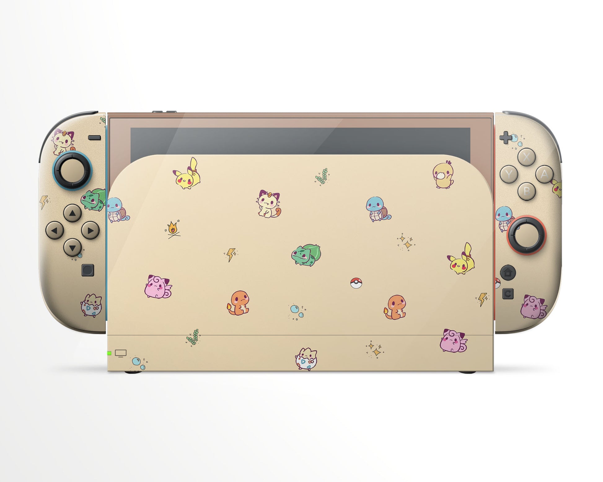 Lux Skins Nintendo Switch 2 Cute Beige Poke Pattern Full Set Skins - Pop culture Pika Skin