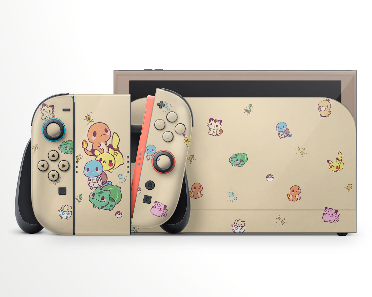 Lux Skins Nintendo Switch 2 Cute Beige Poke Pattern Full Set +Tempered Glass Skins - Pop culture Pika Skin