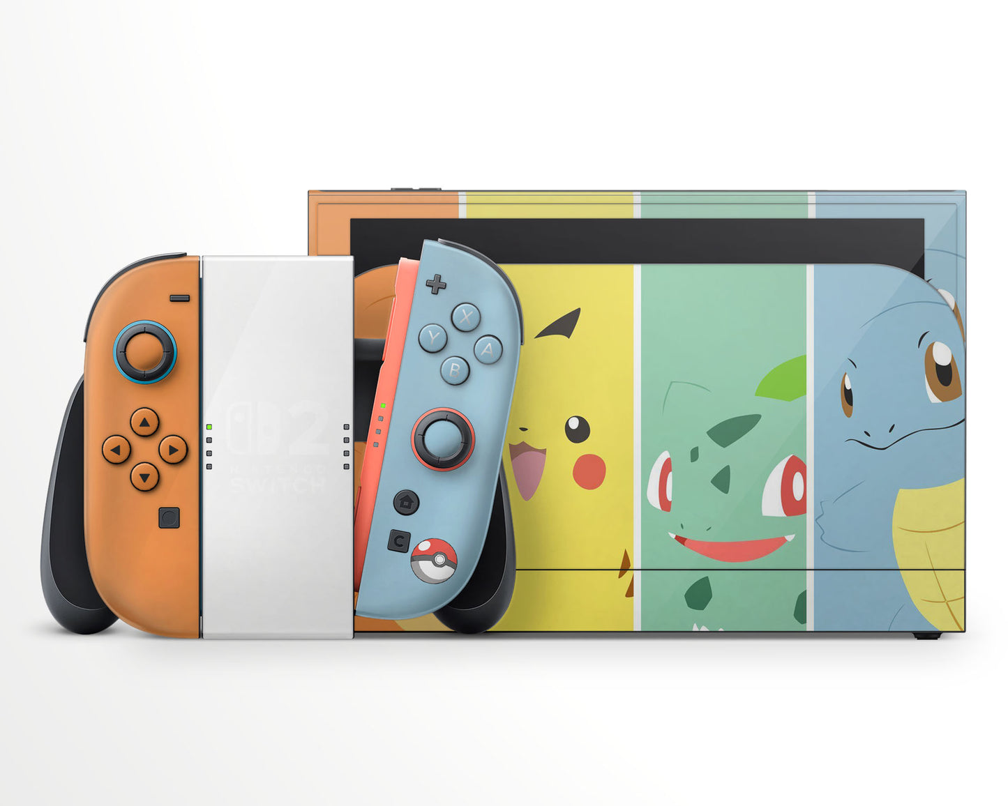 Lux Skins Nintendo Switch 2 Kanto Starter Trio Full Set +Tempered Glass Skins - Pop culture Pika Skin