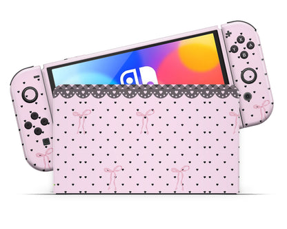 Pink Bow Black Lace Nintendo Switch OLED Skin