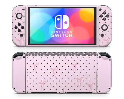 Lux Skins Nintendo Switch OLED Pink Bow Black Lace Joycons Only Skins - Pattern  Skin