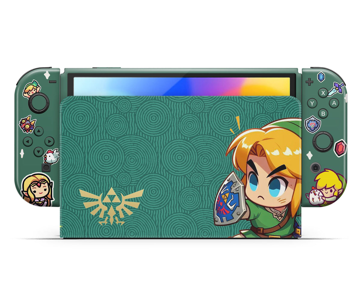 Lux Skins Nintendo Switch OLED Chibi Zelda Full Set +Tempered Glass Skins - Pop culture Zelda Skin