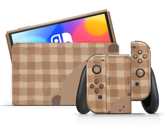 Lux Skins Nintendo Switch OLED Cute Brown Bear Full Set Skins - Art Animals Skin