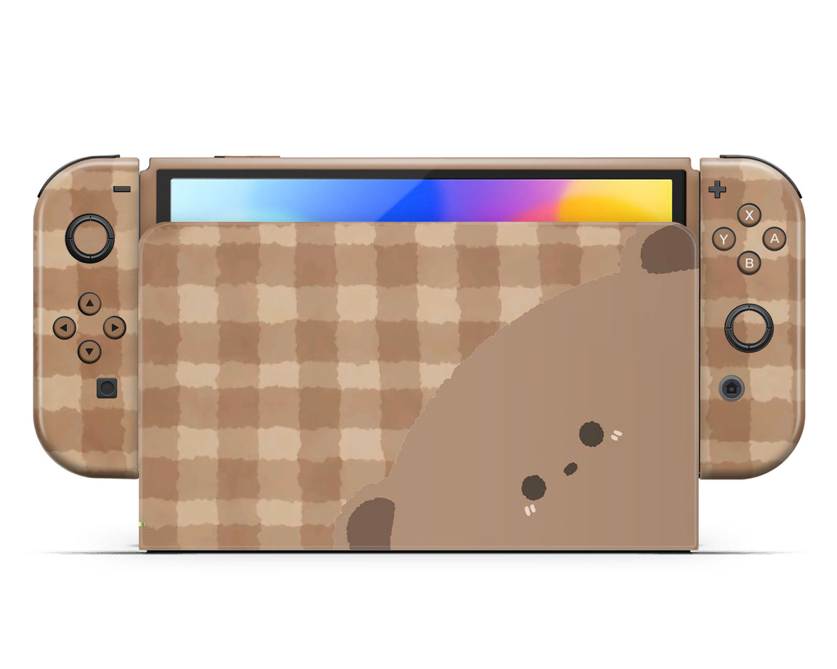 Lux Skins Nintendo Switch OLED Cute Brown Bear Full Set +Tempered Glass Skins - Art Animals Skin