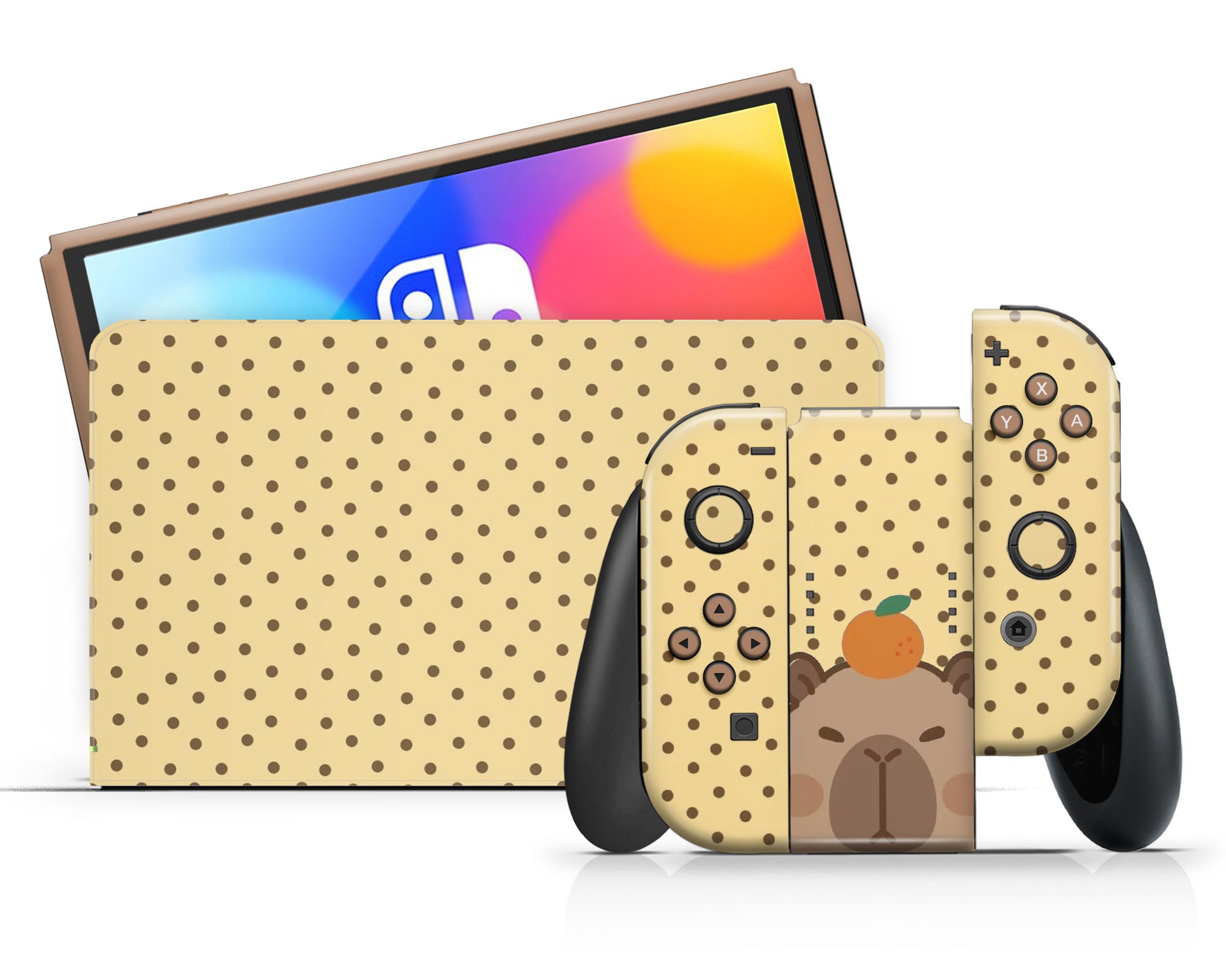Lux Skins Nintendo Switch OLED Cute Capybara Orange Full Set Skins - Animal  Skin