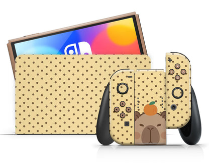 Lux Skins Nintendo Switch OLED Cute Capybara Orange Full Set Skins - Animal  Skin