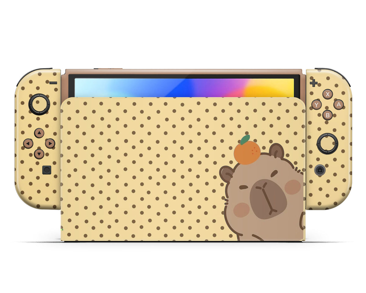 Lux Skins Nintendo Switch OLED Cute Capybara Orange Full Set +Tempered Glass Skins - Animal  Skin